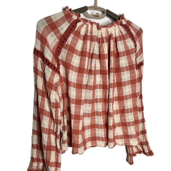 Free People Womens Honey Grove Top, Burnt Orange/White, size medium checked - Picture 7 of 7